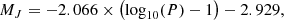 $$ \begin{aligned}&M_{J} = -2.066 \times \left(\log _{10}(P) - 1\right) - 2.929, \end{aligned} $$