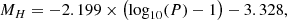 $$ \begin{aligned}&M_{H} = -2.199 \times \left(\log _{10}(P) - 1\right) - 3.328, \end{aligned} $$