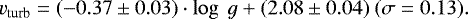 \begin{align*} {v_{\textrm{turb}}} = (-0.37\pm0.03)\cdot{\log~g}&#x002B;(2.08\pm0.04)~ (\sigma=0.13). \end{align*}