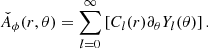 $$ \begin{aligned} \check{A}_\phi (r,\theta ) = \sum ^\infty _{l=0} \left[ C_l(r)\partial _\theta Y_l(\theta ) \right] . \end{aligned} $$