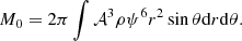 $$ \begin{aligned} M_{\rm 0} = 2\pi \int \mathcal{A} ^3 \rho \psi ^6 r^2 \sin \theta \mathrm{d}r \mathrm{d}\theta . \end{aligned} $$