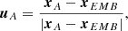 $$ \begin{aligned}&\boldsymbol{u}_A = \frac{\boldsymbol{x}_{A}-\boldsymbol{x}_{EMB}}{|\boldsymbol{x}_{A}-\boldsymbol{x}_{EMB}|}, \end{aligned} $$