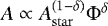 $A\propto A_{\rm{star}}^{(1-\delta)} \Phi^{\delta}$