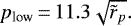 \begin{equation*} p_{\textrm{low}}\,{=}\,11.3\sqrt{\tilde{r}_p}. \end{equation*}
