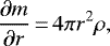 \begin{equation*} \frac{\partial m}{\partial r}\,{=}\, 4 \pi r^2 \rho,\end{equation*}