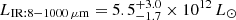 $ L_{\mathrm{IR:8-1000\,\mu m}}=5.5_{-1.7}^{+3.0} \times10^{12}\,L_\odot $