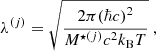 $$ \begin{aligned} \lambda ^{(j)} = \sqrt{\frac{2\pi {(\hbar c)}^2}{M^{\star (j)}c^2 k_{\rm B} T}} \ , \end{aligned} $$
