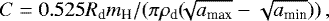 \begin{equation*} C = 0.525 R_{\textrm{d}} m_{\textrm{H}} / (\pi \rho_{\textrm{d}} (\!\!\sqrt{a_{\textrm{max}}} - \sqrt{a_{\textrm{min}}})) \, , \end{equation*}