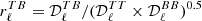 $ r^{{TB}}_\ell = {\mathcal{D}}_\ell^{{TB}} /({\mathcal{D}}_\ell^{TT} \times {\mathcal{D}}_\ell^{{BB}})^{0.5} $