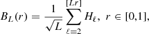 $$ \begin{aligned} B_L(r) = \frac{1}{\sqrt{L}}\sum _{\ell =2}^{\left[Lr\right]}H_\ell ,\,\, r\in [0,1], \end{aligned} $$