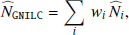 $$ \begin{aligned} \widehat{N}_\mathtt{GNILC}=\mathop \sum \limits _i\, { w}_i\, \widehat{N}_i , \end{aligned} $$