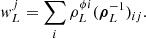 $$ \begin{aligned} { w}_L^j = \sum _i\rho ^{\phi i}_L ({\boldsymbol{\rho }}_L^{-1})_{ij}. \end{aligned} $$
