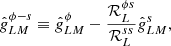 $$ \begin{aligned} \hat{{g}}^{\phi -s}_{LM} \equiv \hat{g}^{\phi }_{LM} - \frac{\mathcal{R} ^{\phi s}_{L}}{\mathcal{R} _L^{ss}} \hat{g}_{LM}^{s}, \end{aligned} $$