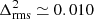 $ \Delta^{2}_{\mathrm{rms}} \simeq 0.010 $