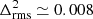 $ \Delta^{2}_{\mathrm{rms}} \simeq 0.008 $