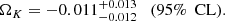 $$ \begin{aligned} \Omega _K = -0.011^{+0.013}_{-0.012} \quad (95\%\ \text{ CL}). \end{aligned} $$