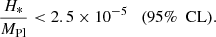 $$ \begin{aligned} \frac{H_*}{M_{\mathrm{Pl} }} < 2.5 \times 10^{-5} \quad (95\%\ \text{ CL}) . \end{aligned} $$