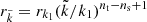 $ r_{\tilde{k}} = r_{k_1} (\tilde{k} / k_1)^{n_{\mathrm{t}}-n_{\mathrm{s}}+1} $