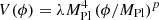$ V(\phi) = \lambda M_\mathrm{Pl}^4 \left( \phi / M_\mathrm{Pl} \right)^p $
