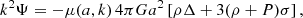 $$ \begin{aligned} k^2\Psi =-\mu (a,k) \, 4\pi G a^2\left[\rho \Delta +3(\rho +P)\sigma \right], \end{aligned} $$