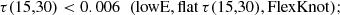 $$ \begin{aligned} \tau (15,30)&< 0.006 \;\; (\mathrm{lowE}, \mathrm{flat}\,\tau (15,30), \mathrm{FlexKnot});\end{aligned} $$