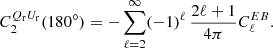 $$ \begin{aligned}&C^{Q_{\rm r} U_{\rm r}}_2(180^\circ ) = - \sum ^{\infty }_{\ell =2} (-1)^\ell \, {2 \ell +1 \over 4 \pi } C^{EB}_\ell . \end{aligned} $$