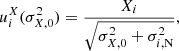 $$ \begin{aligned} u^X_i(\sigma ^2_{X,0}) = \frac{X_i}{\sqrt{\sigma ^2_{X,0}+\sigma ^2_{i,\mathrm{N} }}}, \end{aligned} $$