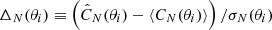 $ \Delta_N(\theta_i) \equiv \left(\hat{C}_N(\theta_i) - \langle C_N (\theta_i) \rangle \right)/\sigma_N(\theta_i) $