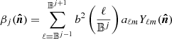 $$ \begin{aligned} \beta _{j}(\boldsymbol{\hat{n}}) =&\sum _{\ell ={\mathbb{B} }^{j-1}}^{{\mathbb{B} }^{j+1}}b^{2}\left(\frac{\ell }{{\mathbb{B} }^{j}} \right)a_{\ell m}Y_{\ell m}(\boldsymbol{\hat{n}}) \end{aligned} $$