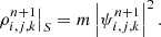 $$ \begin{aligned} \rho _{i,j,k}^{n+1} \big |_S = m \left| \psi _{i,j,k}^{n+1} \right| ^ 2. \end{aligned} $$
