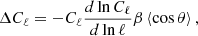$$ \begin{aligned} \Delta C_\ell = -C_\ell \frac{d\ln C_\ell }{d\ln \ell } \beta \left\langle \cos {\theta }\right\rangle , \end{aligned} $$