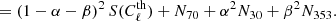 $$ \begin{aligned}&= (1-\alpha -\beta )^2\, {S}(C_{\ell }^\mathrm{th} )+ {N}_{70} +\alpha ^2 {N}_{30}+\beta ^2 {N}_{353}. \end{aligned} $$