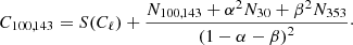 $$ \begin{aligned} {C}_{100,143} = {S}(C_\ell )+ \frac{{N}_{100,143}+\alpha ^2{N}_{30}+\beta ^2{N}_{353}}{\left(1-\alpha -\beta \right)^2}\cdot \end{aligned} $$