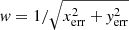 $ \mathit{w}=1/\sqrt{x_{\mathrm{err}}^2 +\mathit{y}_{\mathrm{err}}^2} $