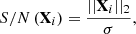 $$ \begin{aligned} {S/N}\left(\mathbf X _{i}\right)=\frac{||\mathbf X _{i}||_2}{\sigma }, \end{aligned} $$