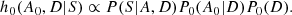 $$ \begin{aligned} h_0(A_0,D|S) \propto P(S|A,D) P_0(A_0|D) P_0(D) . \end{aligned} $$