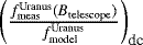 $\left(\frac{f_{\textrm{meas}}^{\textrm{Uranus}}(B_{\textrm{telescope}})}{f_{\textrm{model}}^{\textrm{Uranus}}} \right)_{\textrm{dc}}$