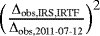 $\left(\frac{\Delta_{\textrm{obs,IRS,IRTF}}}{\Delta_{\textrm{obs,2011-07-12}}} \right)^{2}$