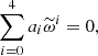 $$ \begin{aligned} \sum _{i=0}^4 a_i \widetilde{\omega }^i=0,\\ \end{aligned} $$