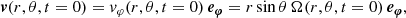 $$ \begin{aligned} \boldsymbol{v}(r,\theta ,t=0)=v_\varphi (r,\theta ,t=0)\,\boldsymbol{e_\varphi }=r\sin \theta \,\Omega (r,\theta ,t=0)\,\boldsymbol{e_\varphi }, \end{aligned} $$