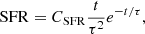 $$ \begin{aligned} \mathrm{SFR} = C_{\rm SFR} \frac{t}{\tau ^2}e^{-t/\tau }, \end{aligned} $$