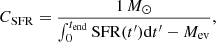 $$ \begin{aligned} C_{\rm SFR}=\frac{1\, M_\odot }{\int _{0}^{t_{\rm end}} \mathrm{SFR}(t^\prime ) \mathrm{d}t^\prime - M_{\rm ev}}, \end{aligned} $$