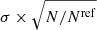$ \sigma \times \sqrt{N/N^{\mathrm{ref}}} $