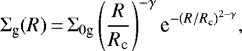 \begin{equation*} \Sigma_{\textrm{g}}(R)\,{=}\,\Sigma_{0\textrm{g}}\left(\frac{R}{R_{\textrm{c}}}\right)^{-\gamma}\textrm{e}^{{-(R/R_{\textrm{c}})}^{2-\gamma}},\end{equation*}