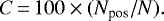 \begin{equation*} C\,{=}\, 100\times (N_{\textrm{pos}}/N). \end{equation*}