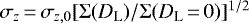 $\sigma_z\,{=}\,\sigma_{z,0} [\Sigma(D_{\textrm{L}})/ \Sigma(D_{\textrm{L}}\,{=}\,0)]^{1/2}$