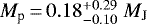 $M_{\textrm{p}}\,{=}\,0.18^{+0.29}_{-0.10}~M_{\textrm{J}}$