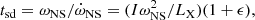 $$ \begin{aligned} t_{\rm sd}=\omega _{\rm NS}/\dot{\omega }_{\rm NS}= (I\omega ^2_{\rm NS}/L_{\rm X})(1+\epsilon ), \end{aligned} $$