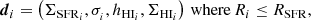 $$ \begin{aligned} {\boldsymbol{d}}_i = \left( \Sigma _{\mathrm{SFR}_i} , \sigma _{_i} , h_{\mathrm{HI}_i} , \Sigma _{\mathrm{HI}_i} \right) \, \mathrm{where } \, R_i \le R_{\rm SFR}, \end{aligned} $$