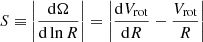 $ S \equiv \left| \frac{\mathrm{d}\Omega}{\mathrm{d} \ln R} \right| = \left| \frac{\mathrm{d} V_{\mathrm{rot}}}{\mathrm{d} R} - \frac{V_{\mathrm{rot}}}{R}\right| $